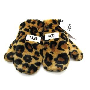 Ugg Girl’s Faux Fur Mittens in Brown Leopard Sz 4-6yrs